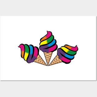 Rainbow Ice Cream - Soft Serve Summer Style Tri-Cone Posters and Art